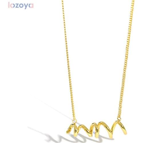 LOZOYA New 100% 925 Sterling Silver Jewelry 2021 Rock Circle Spiral Pendant Necklace Long Chain Fashion Fine Punk Jewels