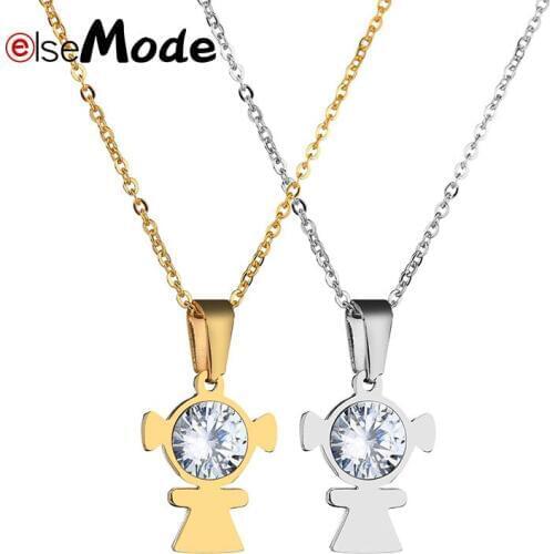 ELSEMODE Trendy Cubic Zirconia Girl Pendants Necklaces Lovel Figure Family Love Necklace for girls Christmas Gift