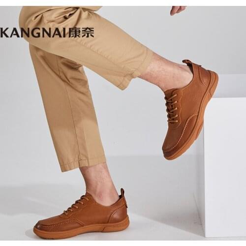 KANGNAI Men Shoes Genuine Cow Leather Lace-Up Outdoor Walking Sports Footwear Comfortable Male Casual Shoes
