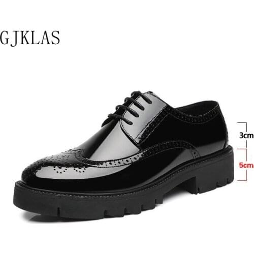 Mens Dress Shoes Real Leather 8/10cm High Heel Dress Shoes for Men Black Graceful New Business Formal Shoes Brogue Men Oxfords