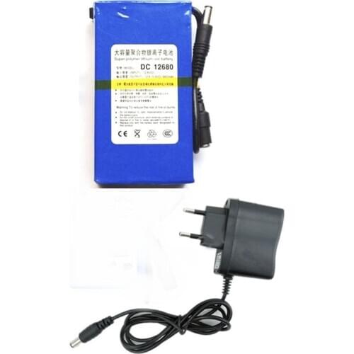 A Set DC-12680 DC12680 DC 12V 6800mAh Portable Li-ion Rechargeable Polymer Power Battery Pack with AC Wall Charger