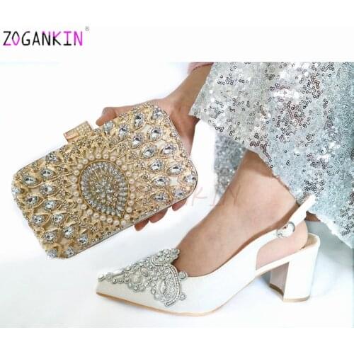 Silver Color New Fashion Muturn Summer Women Party Shoes And Bag Set For Party African Style High Heel Sandals And Bag Set