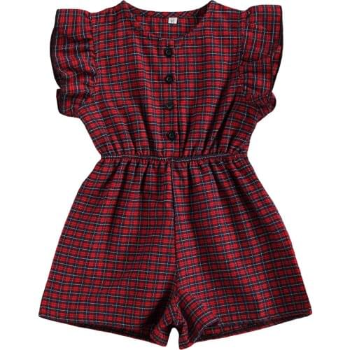 New Kids Baby Girls Fly Sleeve Plaid Romper Jumpsuit Stylish Romper Jumpsuit For Children Girls Trend Fashion 24M-6T