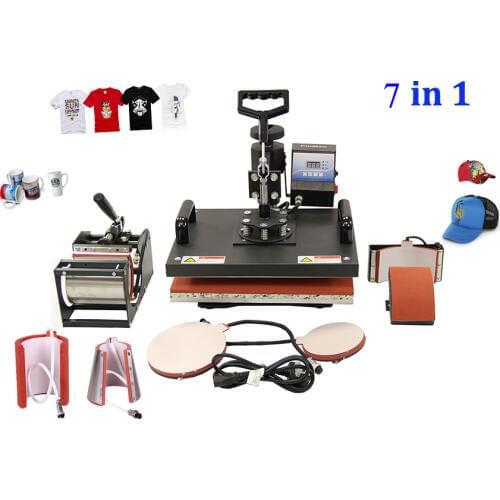 New 30*38CM 7 in 1 Combo Heat Press Machine Thermal Transfer Machine Sublimation Machine for Cap Mug Plates T-shirts Printing