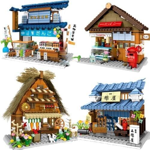 New Architecture Blocks 4 in 1 Mini City Street View Japanese Retail Store Building Bricks Set Creative Toys for Childiren Gifts