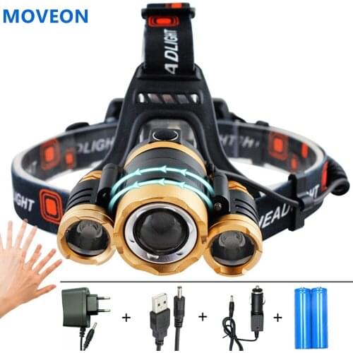 ZPAA 12000 lumens Rechargeable LED Headlamp T6 Head Flashlight Torch Zoomable cree xml T6 LED head lamp 18650 Induction lights