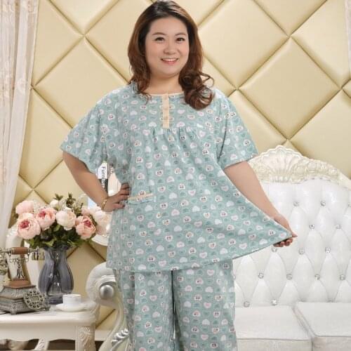 Fresh 100% cotton 5XL women pajamas sets short sleeve trousers sleepwear women fashion Floral plus size pyjamas 130KG XXXXXL
