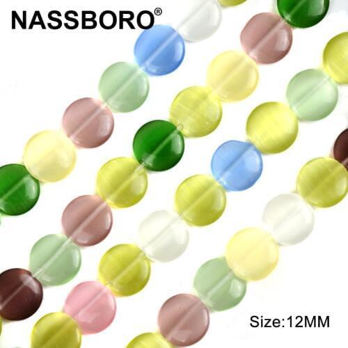 Flat Round Shape Cat Eye Glass Glazed Lampwork Beads Loose Spacer Bead Bracelet Necklace Beads for Jewelry Making DIY Craft