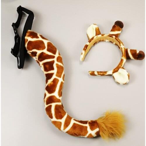 Jungle Animal Costume Tail Ear Headband Halloween Christmas Party Toys Kids Adult Gift Giraffe Props Anime Cosplay