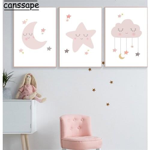 Nursery Posters And Prints Star Paintings Moon Poster Cloud Canvas Painting Nordic Wall Pictures Baby Kids Bedroom Decoration