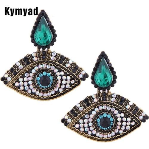 Kymyad New Earrings 2019 Vintage Green Crysal Earrings Eyes Shape Statement Earings Fashion Jewelry Bijoux Drop Earrings Jewelry