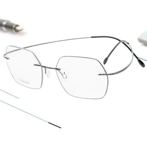 Hexagon Ultralight Titanium Alloy Rimless Frame Custom Made Myopia Glasses -1 to -6 Reading Glasses +1 to +4 Photochromic Lenses