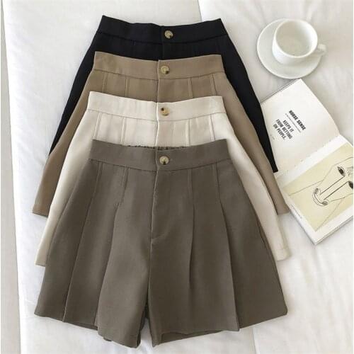 Suit Shorts 2021 New Korea Summer Women All-match Wide Leg Shorts Office Ladies Elastic High Waist Straight A-Line Casual Shorts