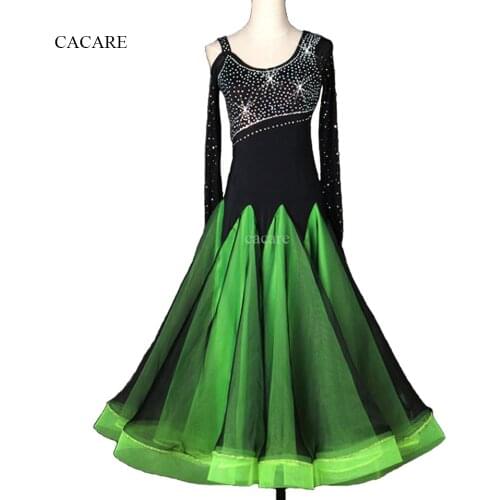 Standard Ballroom Dress Ballroom Dance Competition Dresses Flamenco Dress D0085 with Sheer Big Ruffled Hem Rhinestones