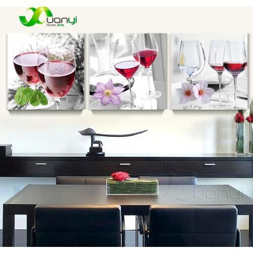 Triptych Canvas Art Red Wine Painting Still Life Home Decoractive Wall Red Wine Painting Kitchen Modern Oil Pictures Unframed