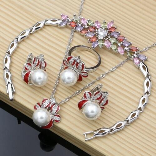 Freshwater Pearls Enamel Decoration Silver 925 Jewelry Sets Earrings for Women Fine Jewelry Handmade Necklace Set Jewellry