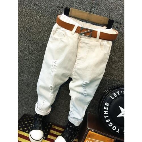 Spring new boys jeans Kids white fashion Children jean Trousers Children Broken Hole Pants Trousers 2-6years