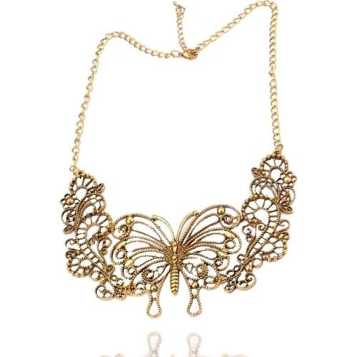Vintage Style Hollowed Pretty Butterfly Lace Look Women`s Fashion Necklace