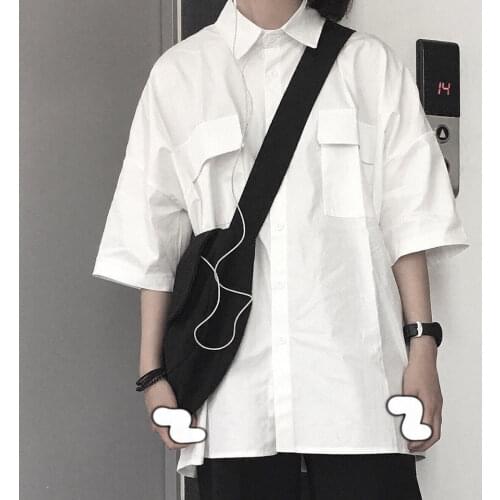 Preppy Style White Women Shirts with Tie Summer New 2021 Loose Pocket All Match Student Button Up Female Outwear Tops