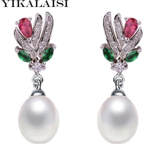 YIKALAISI 925 Sterling Silver Jewelry For Women Stud Earrings 8-9mm Natural Freshwater Pearl jewelry 2018 New Fashion gifts