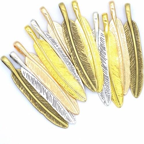 20 Pieces/Lot 55*10mm Metal Feather Shape Charms Bracelet Necklace Findings Diy Jewelry Accessories