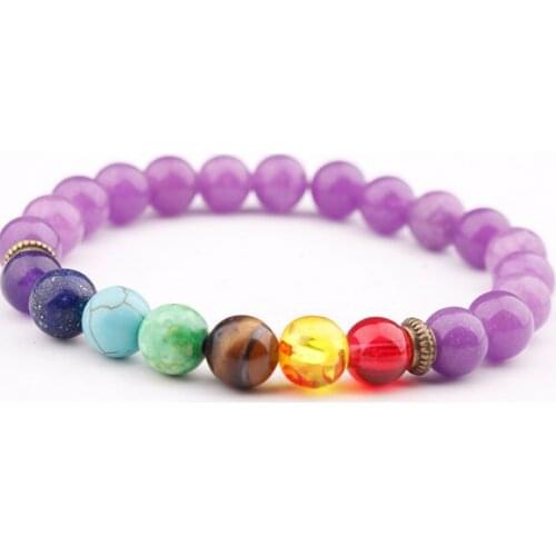 8mm purple Punk multicolor Agate Chakra Healing Reiki Buddha Yoga Bracelet elastic adjustable Volcanic Stone Bangles wed3