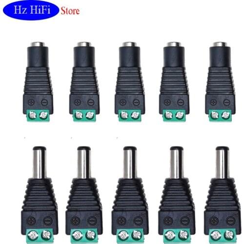 10PCS HOT NEW Female Male DC connector 2.1*5.5mm Power Jack Adapter Plug Cable Connector For 3528 5050 5730 LED Strip light