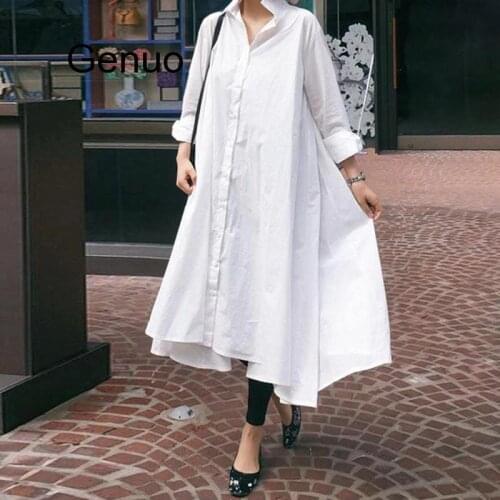 White Dress Women Sexy Turn-down Collar Asymmetrical Party Dress Office Ladies Sundress Casual Vestido Plus Size Robe