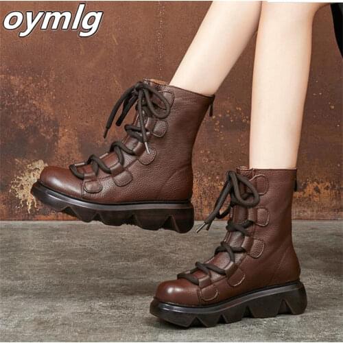 Thick-soled Martin boots women winter plus velvet leather flat ankle boots womens wind boots women winter mid-tube boots women