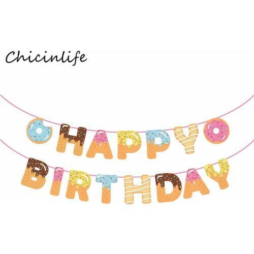 Chicinlife Donut ice cream Happy Birthday Banner Sweet Party Supplies Birthday Garland Baby Shower Birthday Party Decoration