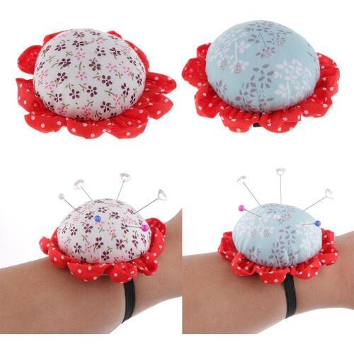 Fabric Coated Flower Sewing Needle Pin Cushion with Wrist Band Pincushion for Tailors DIY Handcraft Tool