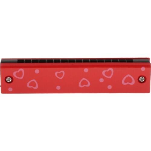 Wooden Painted Harmonicas Mouth Organ Xylophone Learning Toy Heart Pattern