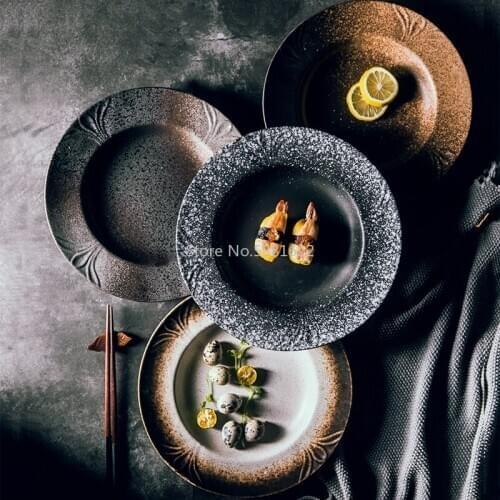 Deep Soup Plate, Ceramic Plate with Wide Edge, Large Round Japanese Bowl and Cutlery Set, Large Dish