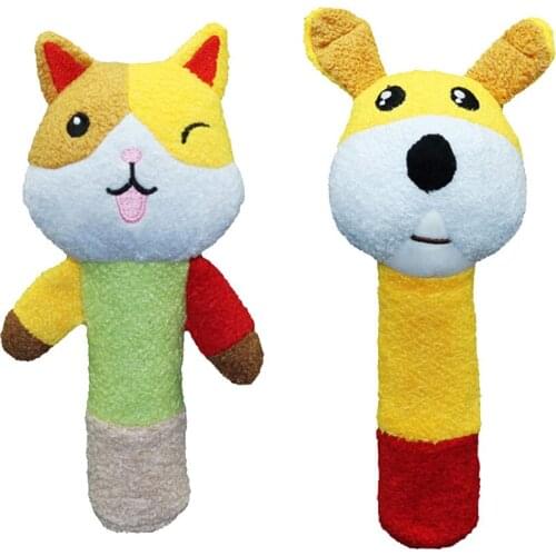 0-3T Baby Infant Rattle Cartoon Shake and Grasp Stuffed Animal Toys Squeaker Stick for Newborn Kids