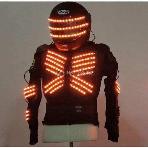 RGB Led Luminous Armor Set Helmet Nightclub Bar Stage Performance Led Light Up Dance Robot Suit Clothes Illuminated Costume