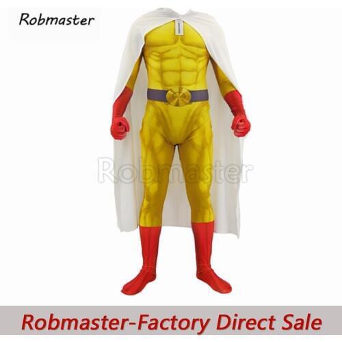 Anime Men Boys One Punch Man Cosplay Costumes Spandex Zentai Saitama Cosplay Halloween Bodysuit Jumpsuit Cloak Outfits
