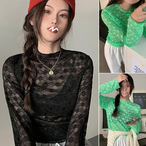 Hot kf-Womens Sexy Hollow Lace Bottom Shirt Slim Slimming Inner Jacket One Size