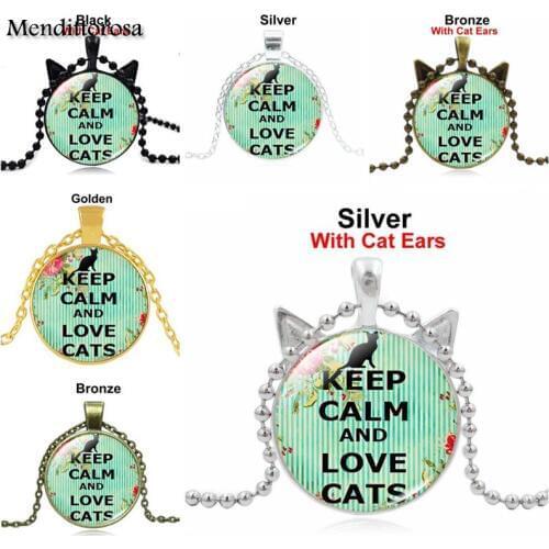 Mendittorosa Keep Calm and Love Cats Fashion Jewelry Steampunk Women Gift Silver Necklace