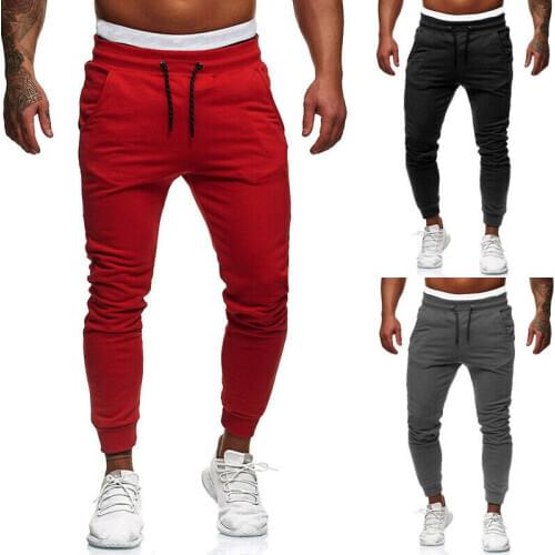 Mens Track Pants Slim Cuff Sport Trousers 2019 Newest Fashion Tracksuit Casual Plain Black Grey Red