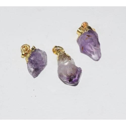 Natural Raw Amethysts Irregular Pendant for Girl Necklace Purple Small Lovely stone gold point pendant for women jewelry making