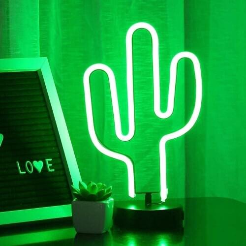 Cactus Neon Light Table Decor Neon Signs for Bedroom Kids with Holder base Battery and USB Powered Night Light Home Decoration