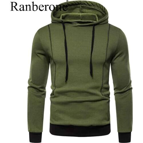 Ranberone Tracksuit Men Hoodies Sweatshirt Solid Color Hooded Sweater Breathable Sports Pullover Jacket Male Size 3XL Sportswear