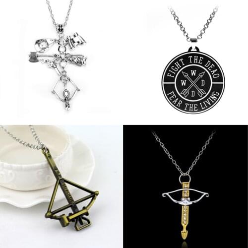 Hot Movie The Walking Dead Charm Pendant Necklace Zombie Axe Crossbow Bow Negan Lucille Baseball Bat Ball Statement Necklace