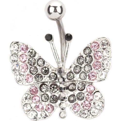 Belly rings Rhinestone Butterfly Dangle Button Belly Navel Ring Body Piercing earring in the navel blue and pink