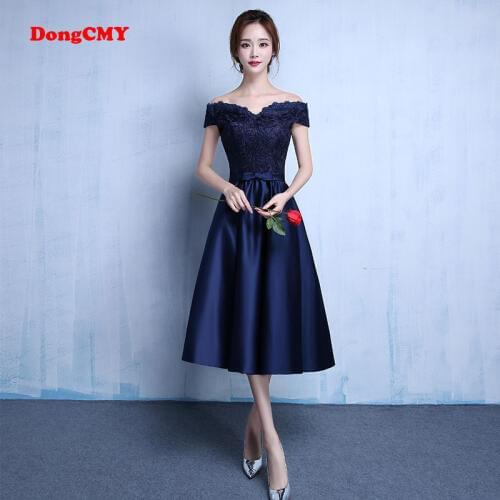 Prom Dresses Vestido DongCMY New Fashion Party 2020 Navy Blue Boat Neck Simple A-line Draped Jersey