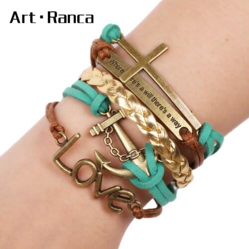 Popular Love logo Cross Leather Braided punk Bracelet suit fashionable mens and womens Bracelets