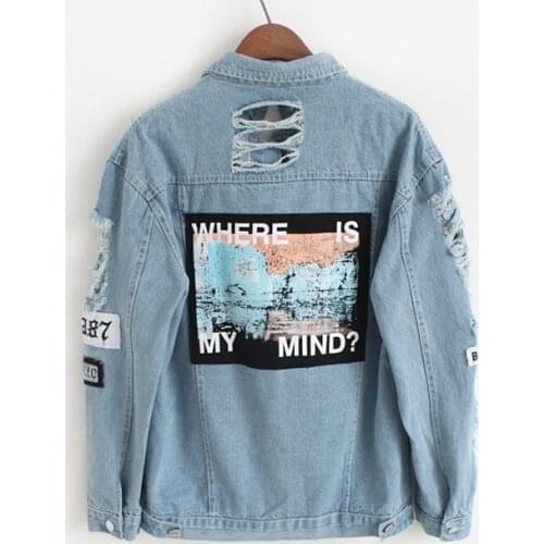 Frayed Denim Bomber Jacket Women Vintage Outwear Autumn Denim Coat Women Streetwear Boyfriend Jeans Jacket Women Denim Jacket