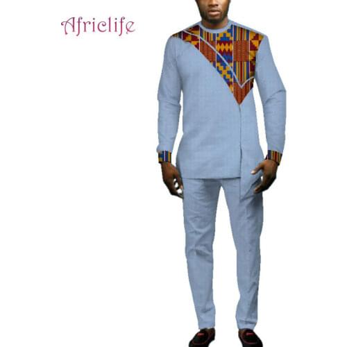 Casual African Men Clothes Shirt Pant Sets Dashiki African Clothing for Handsome Men 2 Pieces Dashiki Shirt with Trouser WYN693