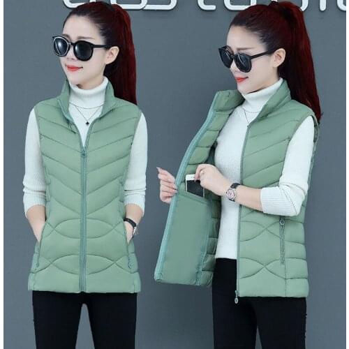 Down Cotton Vest Women Stand-Up Collar Short Lightweight Waistcoat 2021 New Fashion Slim Outer Wear Womens Sleeveless Jacket