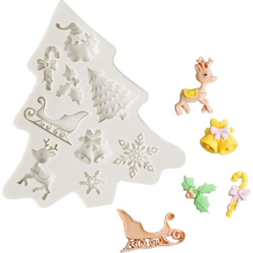 Christmas Reindeer Bell Fondant Biscuits Silicone Mold Kitchen Baking Chocolate Pastry Candy Clay Making Cupcake Decoration Tool
